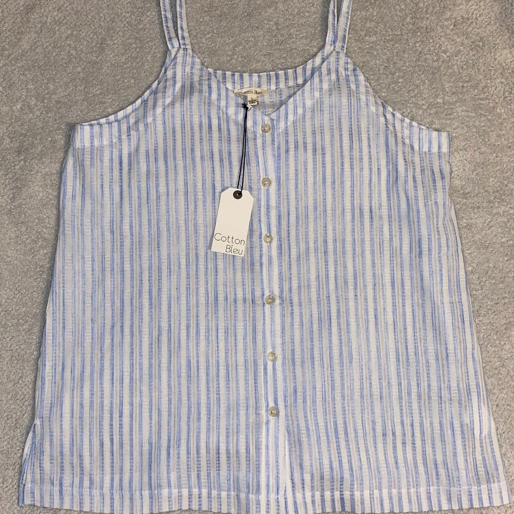 Cotton Bleu White/ Blue stripped Button Down Tank